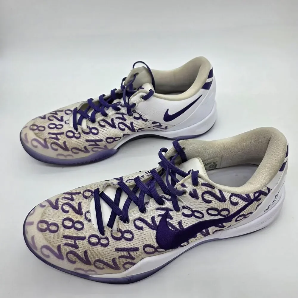 Nike Kobe 8 Protro Shoes Mens 11 White Court Purple Numbers Basketball Sneakers